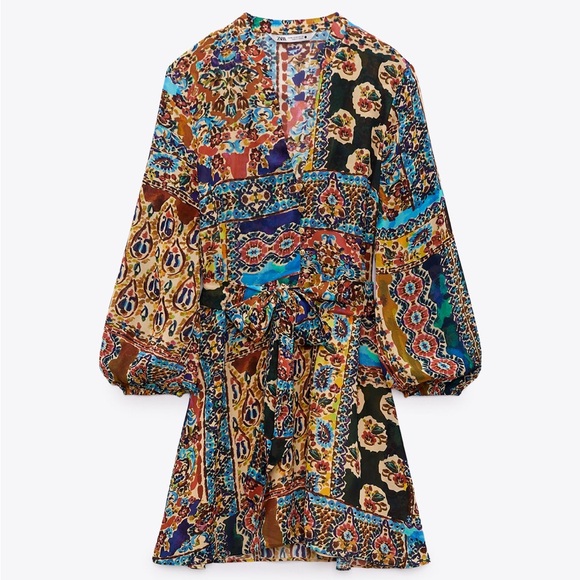 Like New: Zara Belted Printed Mini Dress in Multicolor - Size S - Picture 4 of 5